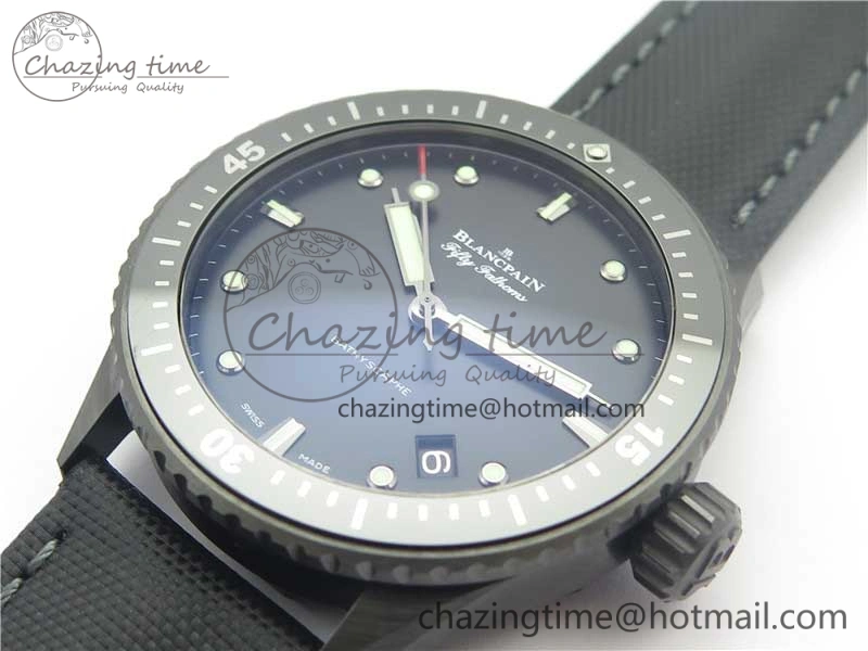 Fifty Fathoms Bathyscaphe Black Ceramic ZF 1:1 Best Edition Black Dial on Black Sail-Canvas Strap A1315