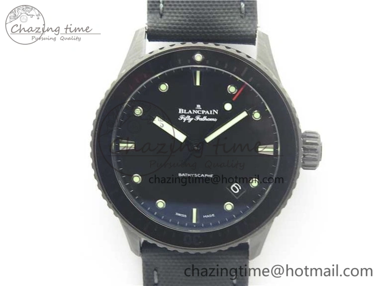 Fifty Fathoms Bathyscaphe Black Ceramic ZF 1:1 Best Edition Black Dial on Black Sail-Canvas Strap A1315