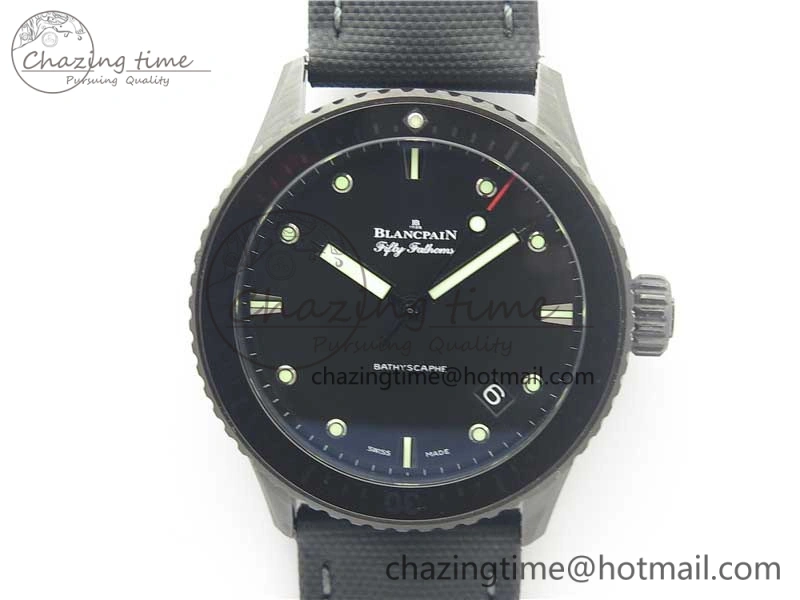Fifty Fathoms Bathyscaphe Black Ceramic ZF 1:1 Best Edition Black Dial on Black Sail-Canvas Strap A1315