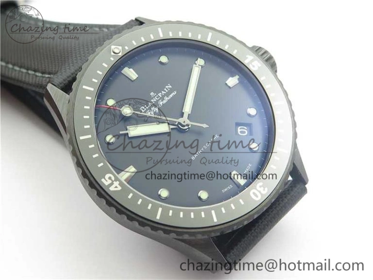 Fifty Fathoms Bathyscaphe Black Ceramic ZF 1:1 Best Edition Black Dial on Black Sail-Canvas Strap A1315
