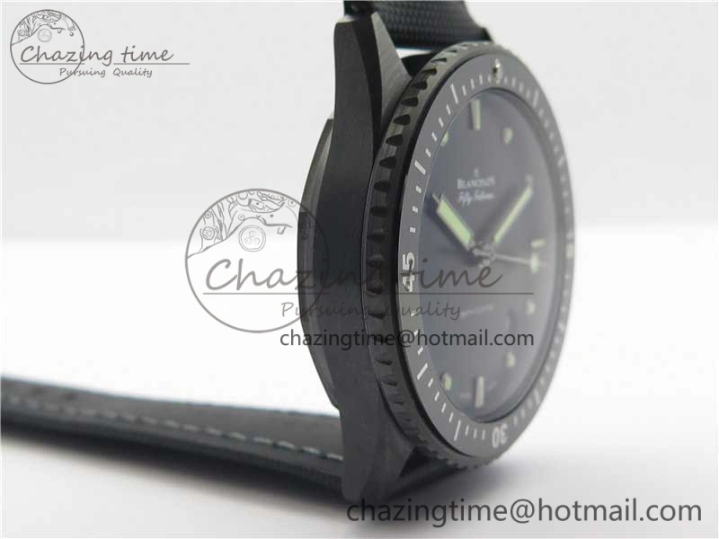 Fifty Fathoms Bathyscaphe Black Ceramic ZF 1:1 Best Edition Black Dial on Black Sail-Canvas Strap A1315