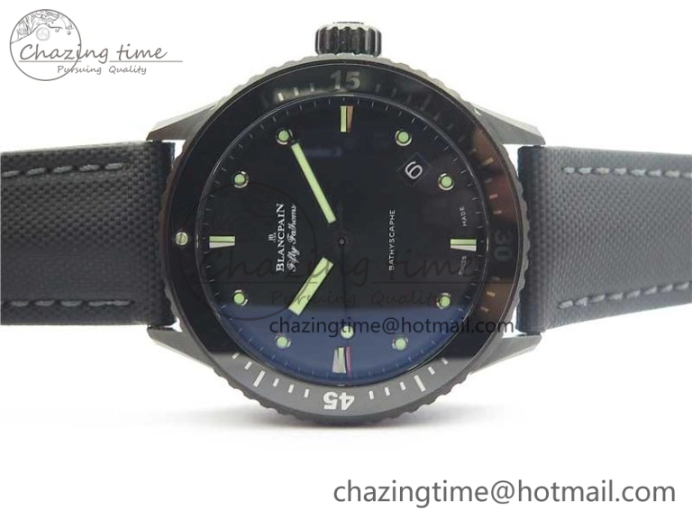 Fifty Fathoms Bathyscaphe Black Ceramic ZF 1:1 Best Edition Black Dial on Black Sail-Canvas Strap A1315