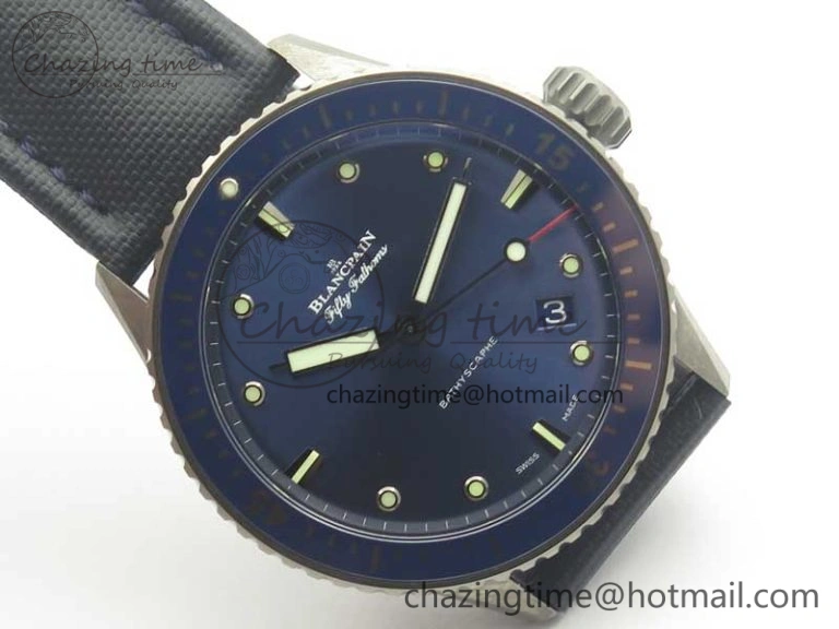 Fifty Fathoms Bathyscaphe Ceramic ZF 1:1 Best Edition Blue Dial on Blue Sail-Canvas Strap A1315