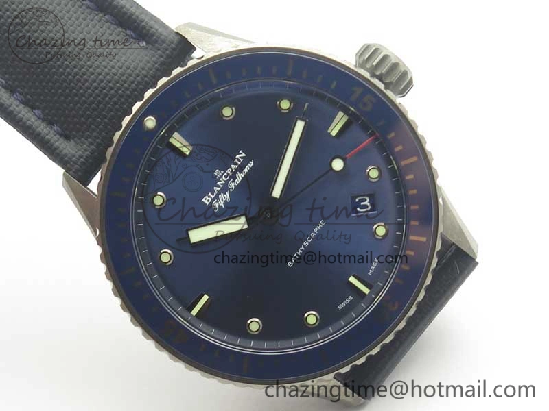 Fifty Fathoms Bathyscaphe Ceramic ZF 1:1 Best Edition Blue Dial on Blue Sail-Canvas Strap A1315