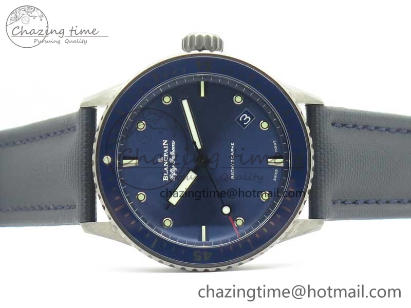 Fifty Fathoms Bathyscaphe Ceramic ZF 1:1 Best Edition Blue Dial on Blue Sail-Canvas Strap A1315