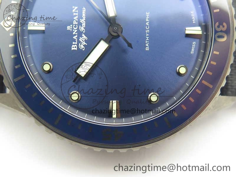 Fifty Fathoms Bathyscaphe Ceramic ZF 1:1 Best Edition Blue Dial on Blue Sail-Canvas Strap A1315