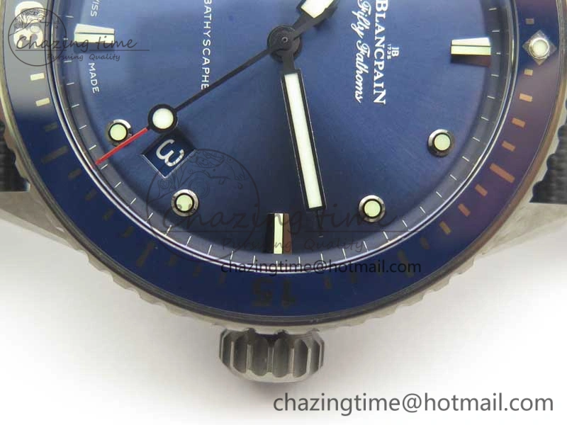 Fifty Fathoms Bathyscaphe Ceramic ZF 1:1 Best Edition Blue Dial on Blue Sail-Canvas Strap A1315