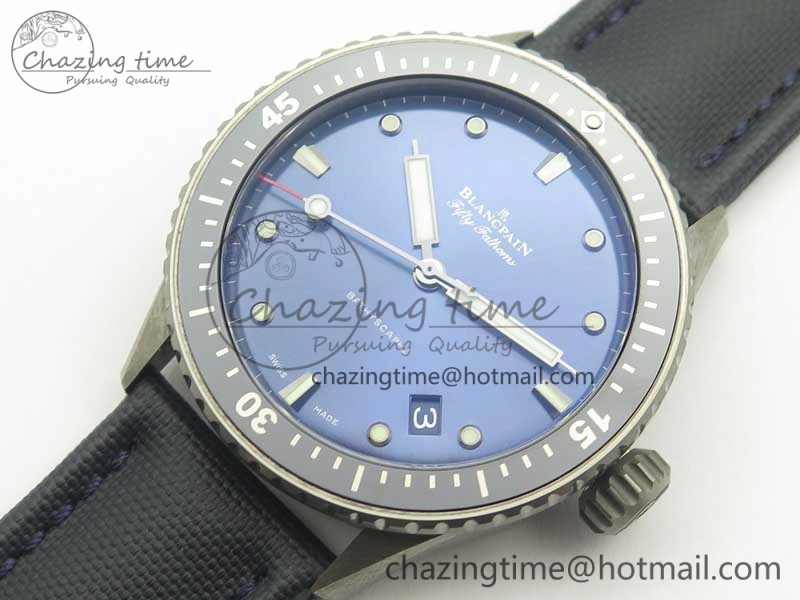 Fifty Fathoms Bathyscaphe Ceramic ZF 1:1 Best Edition Blue Dial on Blue Sail-Canvas Strap A1315