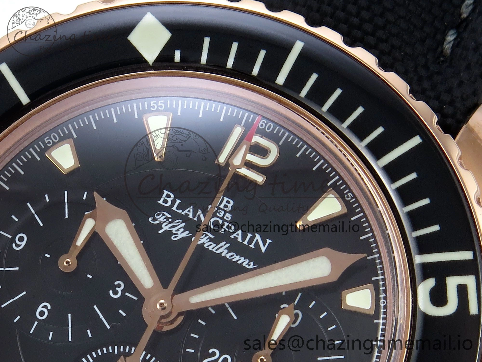 Fifty Fathoms Chrono RG OMF 1:1 Best Edition Black Dial on Black Sail-canvas Strap A7750