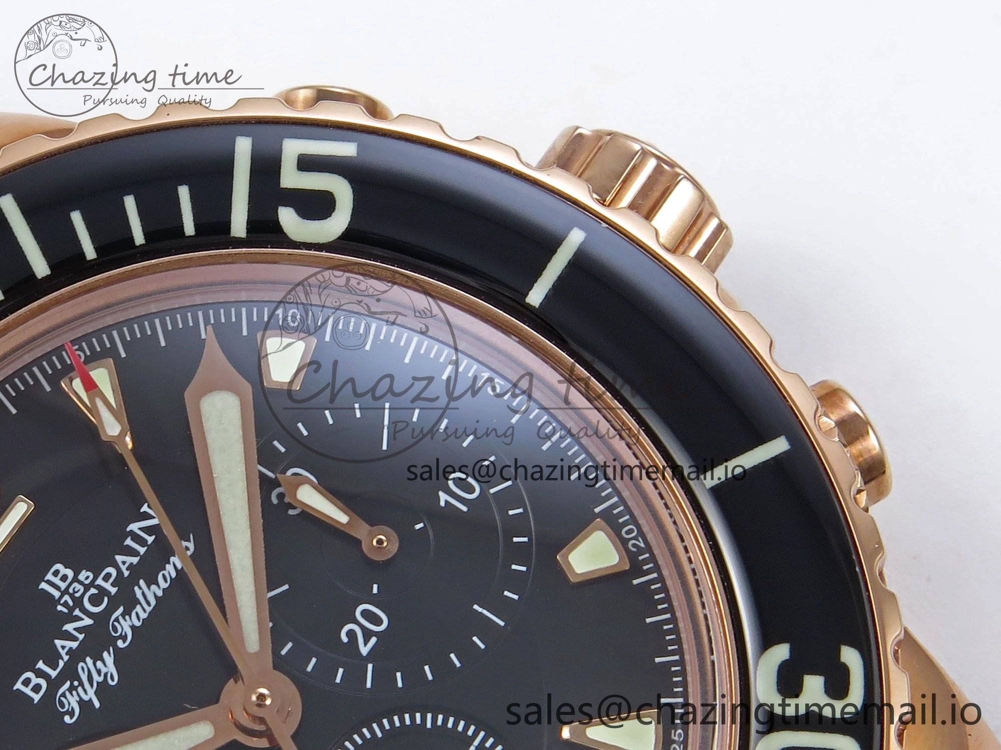Fifty Fathoms Chrono RG OMF 1:1 Best Edition Black Dial on Black Sail-canvas Strap A7750