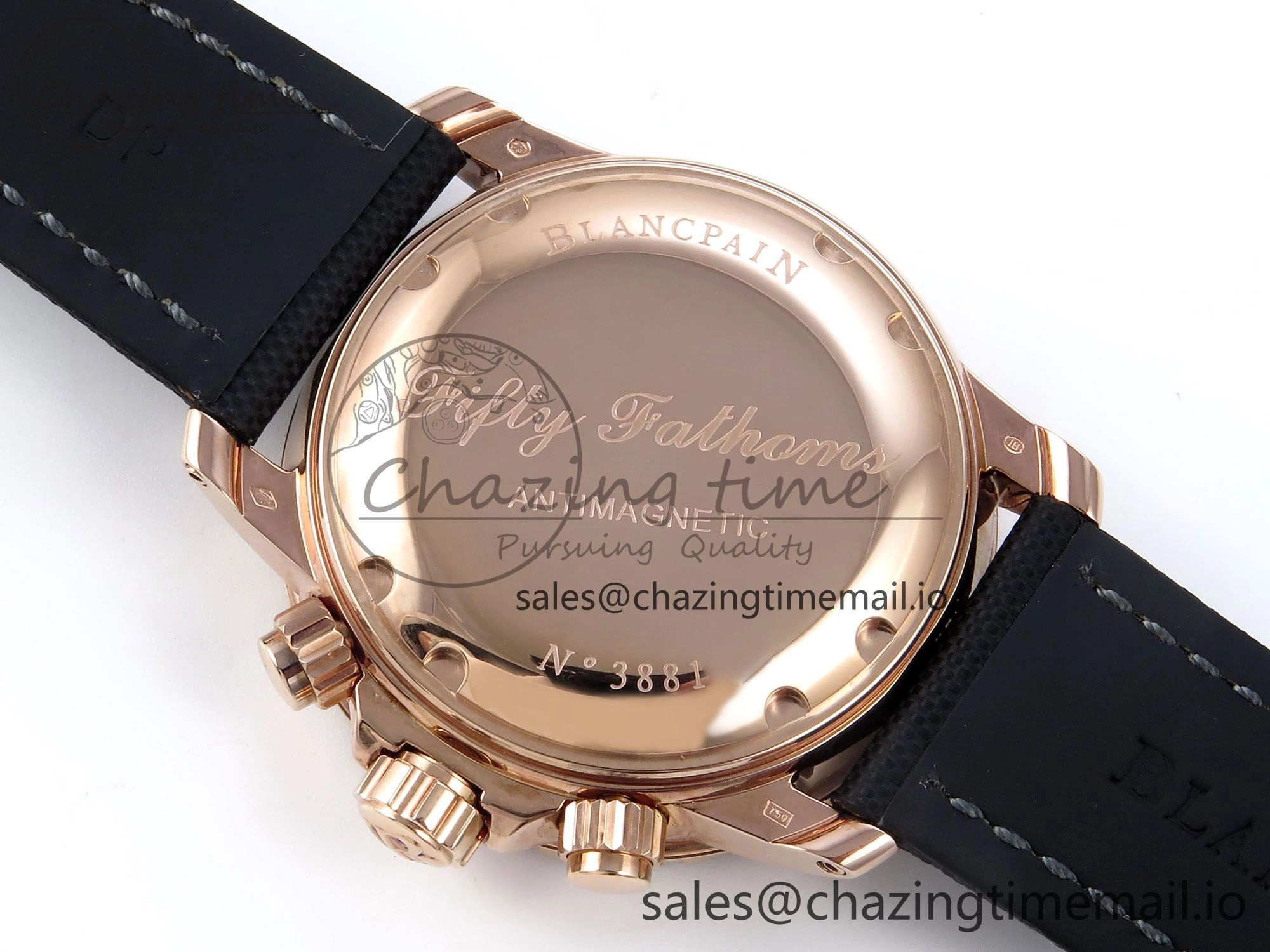 Fifty Fathoms Chrono RG OMF 1:1 Best Edition Black Dial on Black Sail-canvas Strap A7750