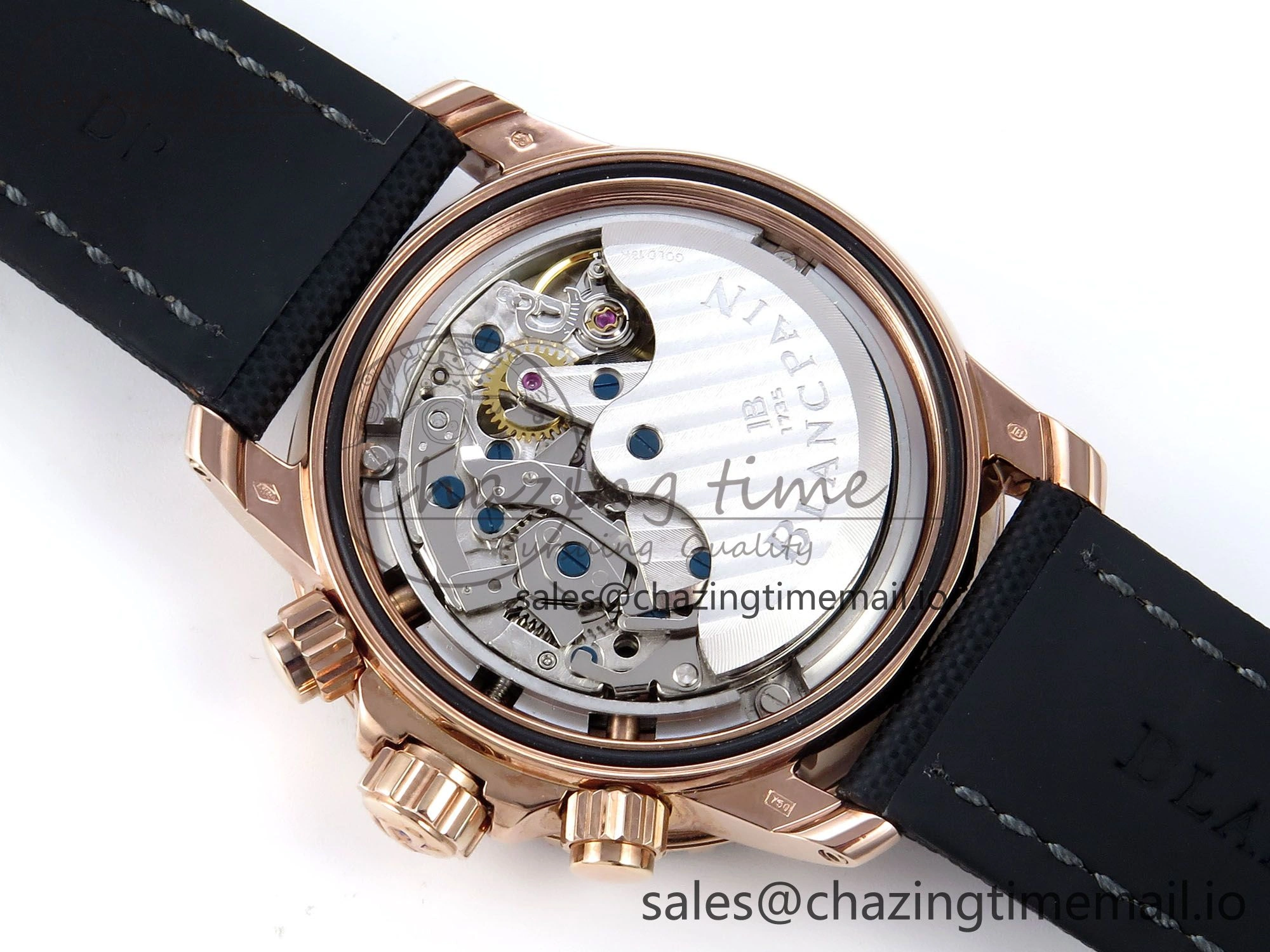 Fifty Fathoms Chrono RG OMF 1:1 Best Edition Black Dial on Black Sail-canvas Strap A7750