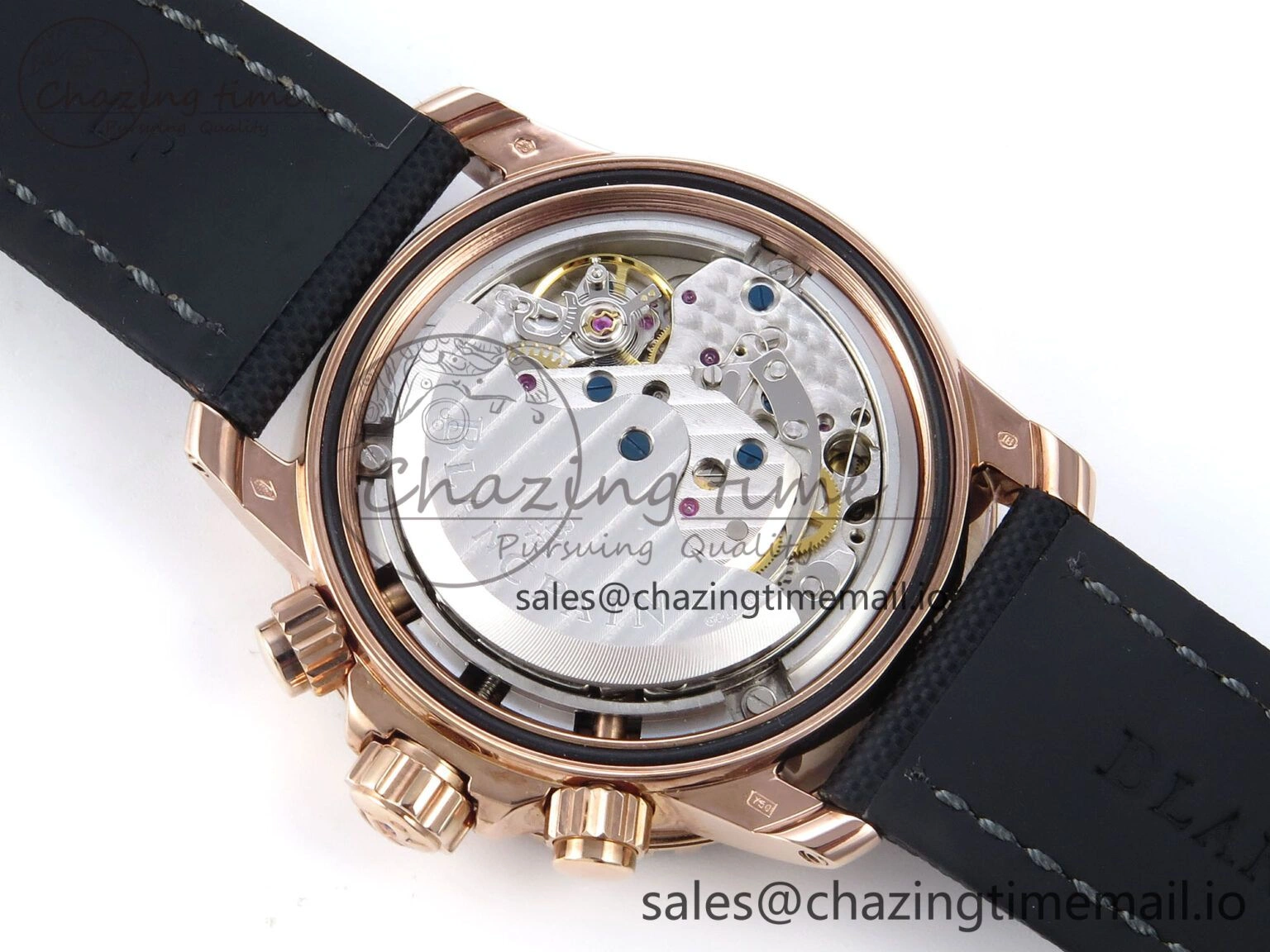 Fifty Fathoms Chrono RG OMF 1:1 Best Edition Black Dial on Black Sail-canvas Strap A7750