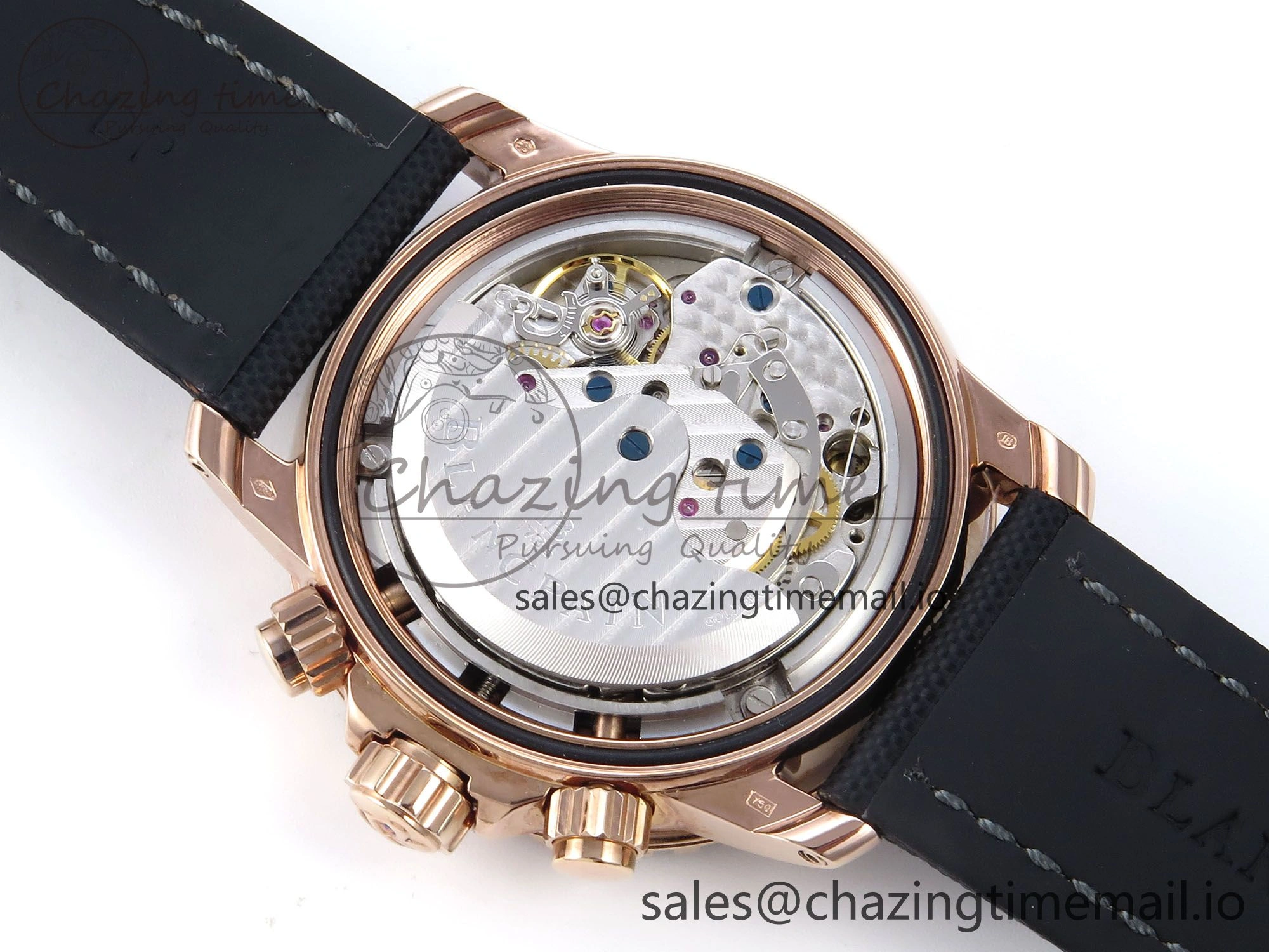 Fifty Fathoms Chrono RG OMF 1:1 Best Edition Black Dial on Black Sail-canvas Strap A7750