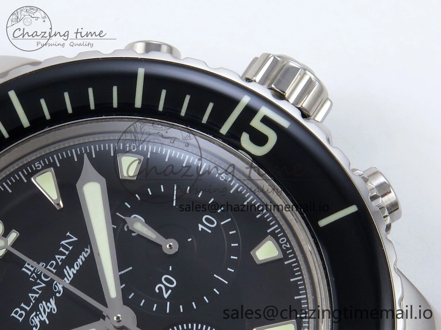 Fifty Fathoms Chrono SS OMF 1:1 Best Edition Black Dial on Black Sail-canvas Strap A7750