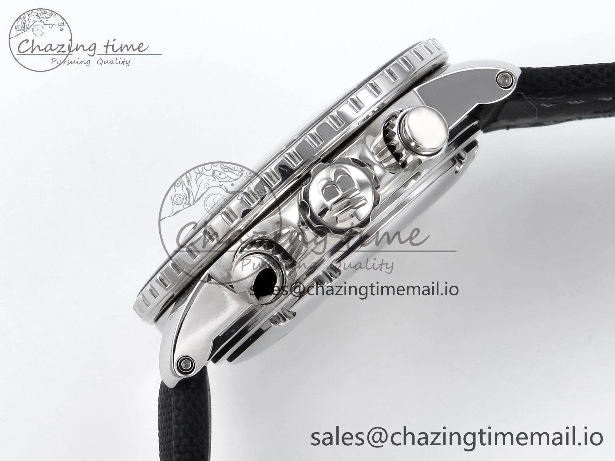 Fifty Fathoms Chrono SS OMF 1:1 Best Edition Black Dial on Black Sail-canvas Strap A7750