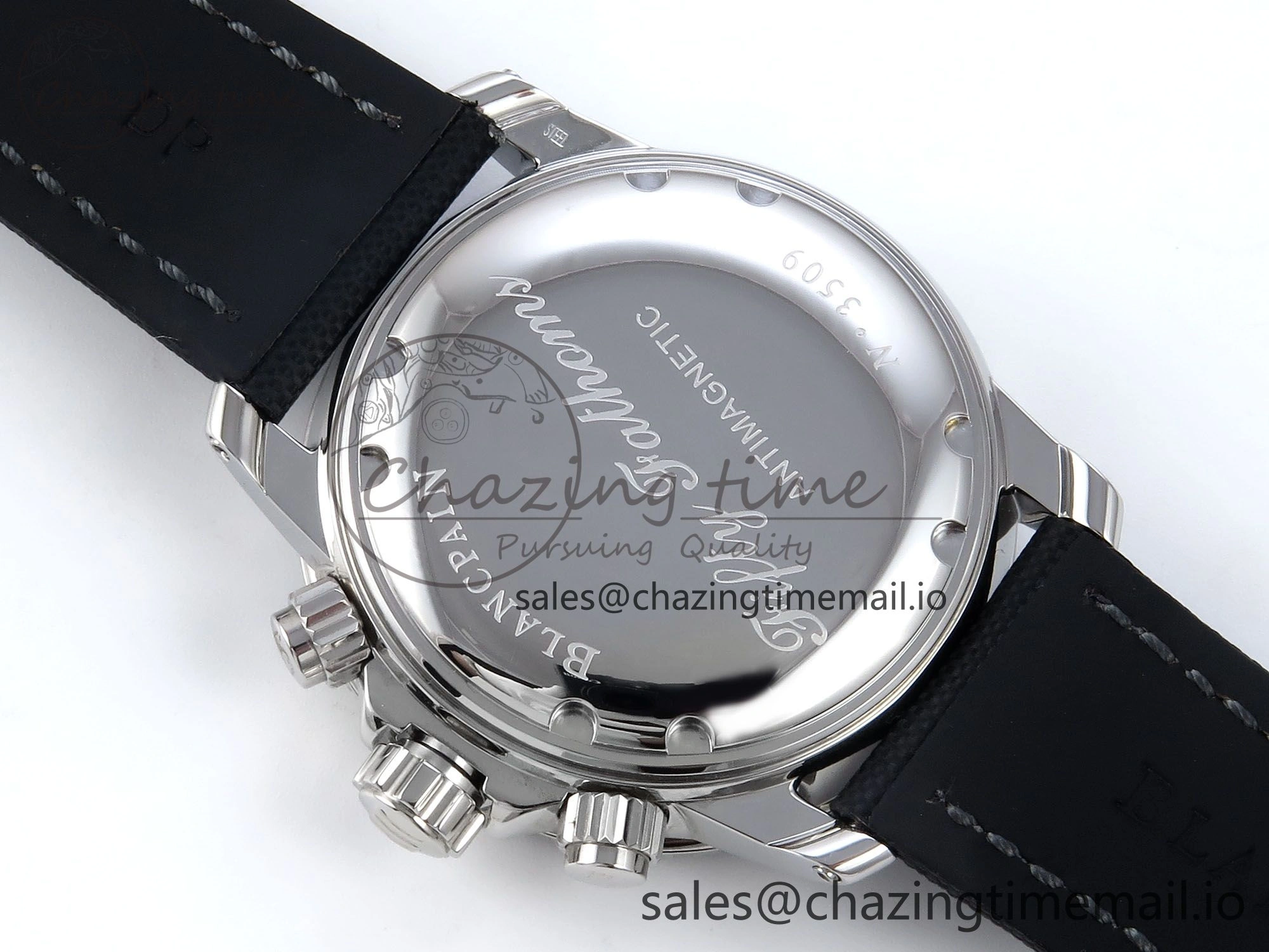 Fifty Fathoms Chrono SS OMF 1:1 Best Edition Black Dial on Black Sail-canvas Strap A7750