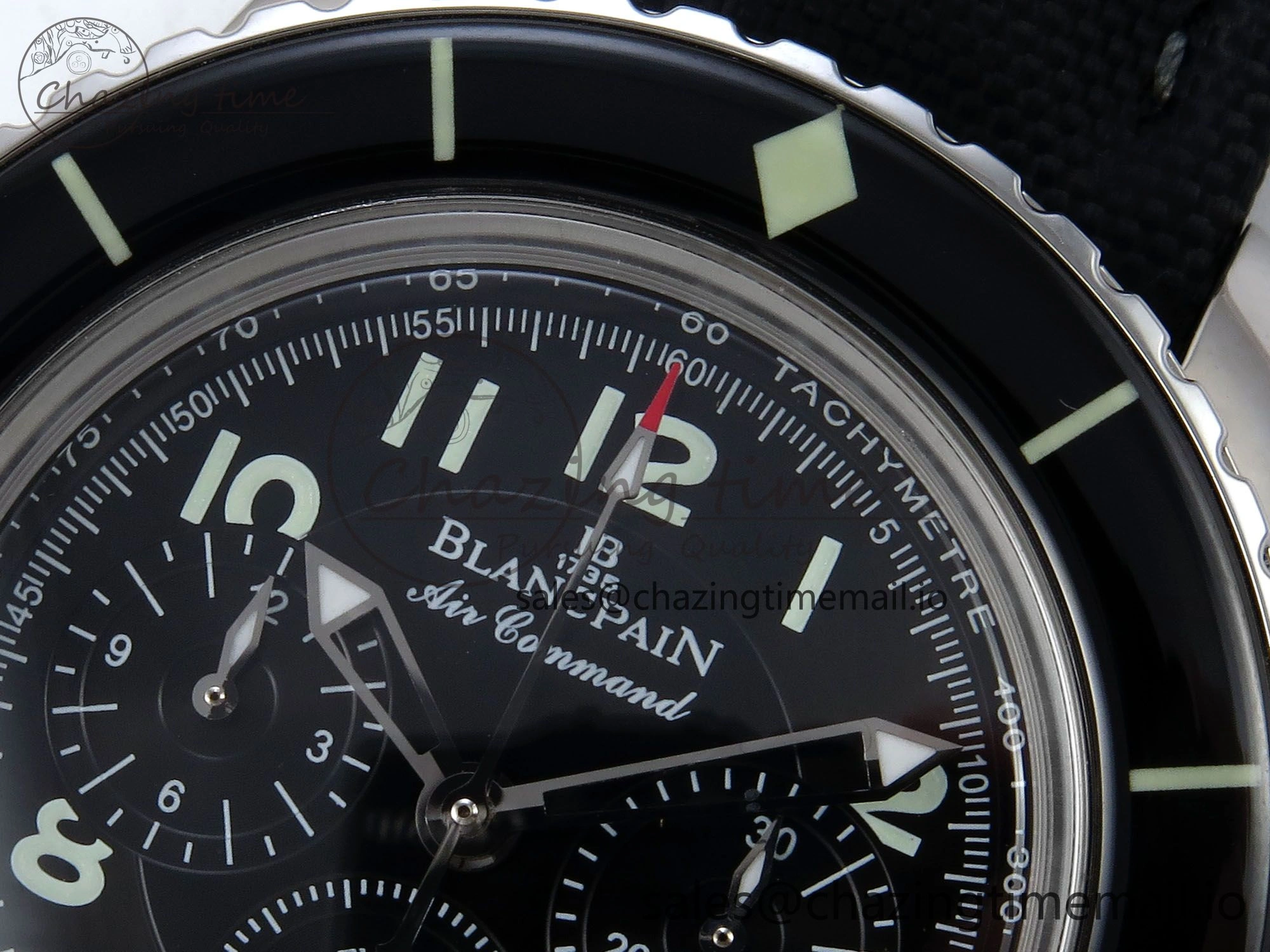 Fifty Fathoms Chrono SS OMF 1:1 Best Edition Black Numeral Dial on Black Sail-canvas Strap A7750