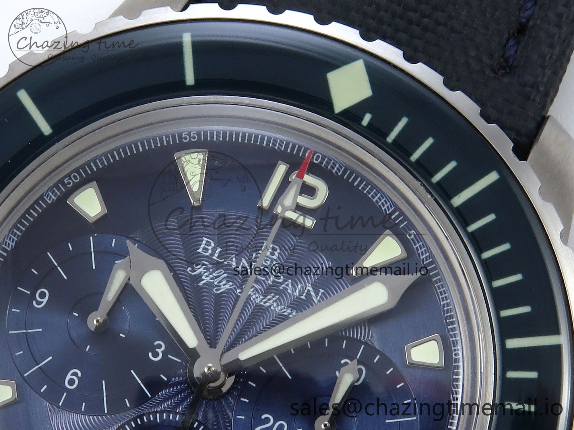 Fifty Fathoms Chrono SS OMF 1:1 Best Edition Blue Dial on Blue Sail-canvas Strap A7750