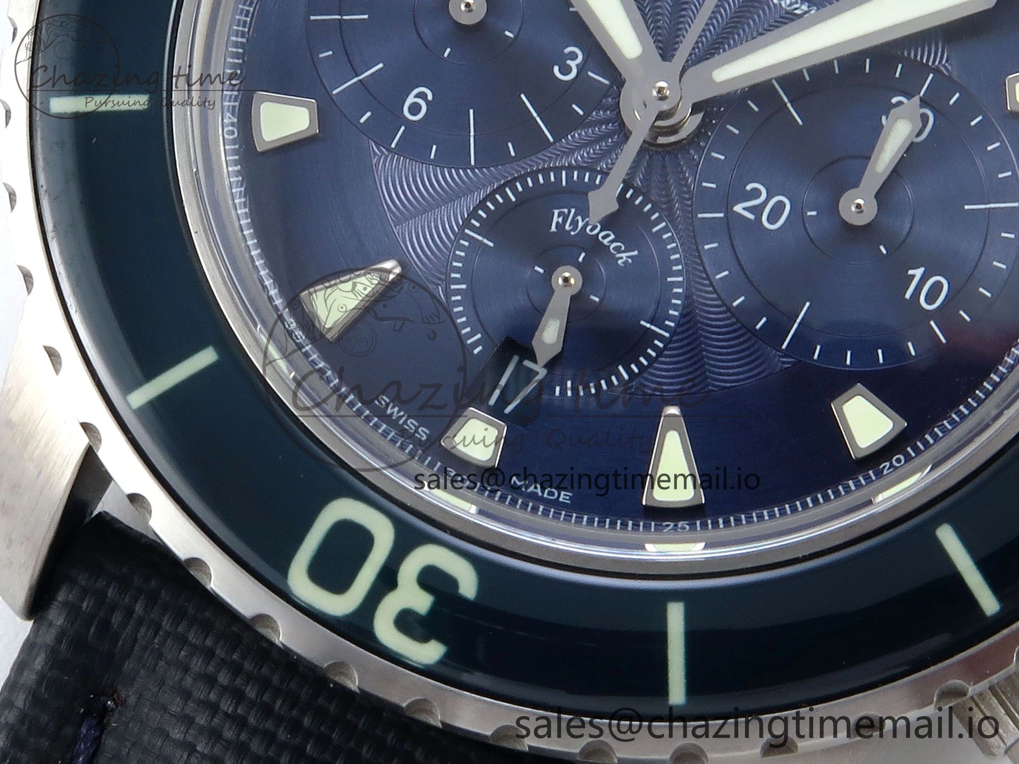 Fifty Fathoms Chrono SS OMF 1:1 Best Edition Blue Dial on Blue Sail-canvas Strap A7750