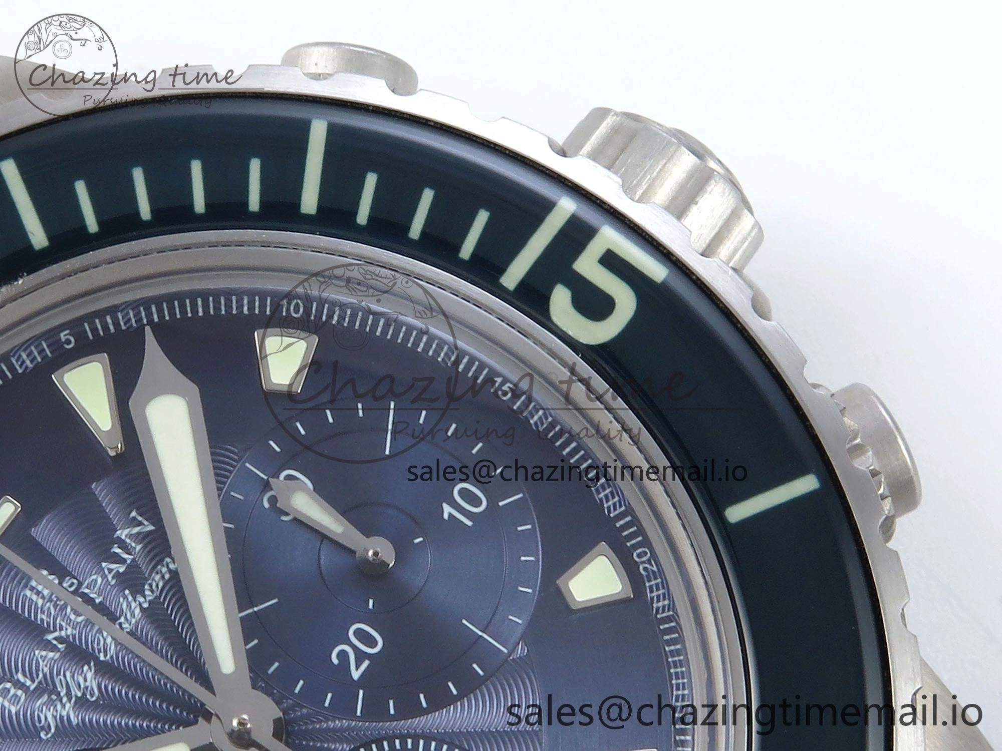 Fifty Fathoms Chrono SS OMF 1:1 Best Edition Blue Dial on Blue Sail-canvas Strap A7750