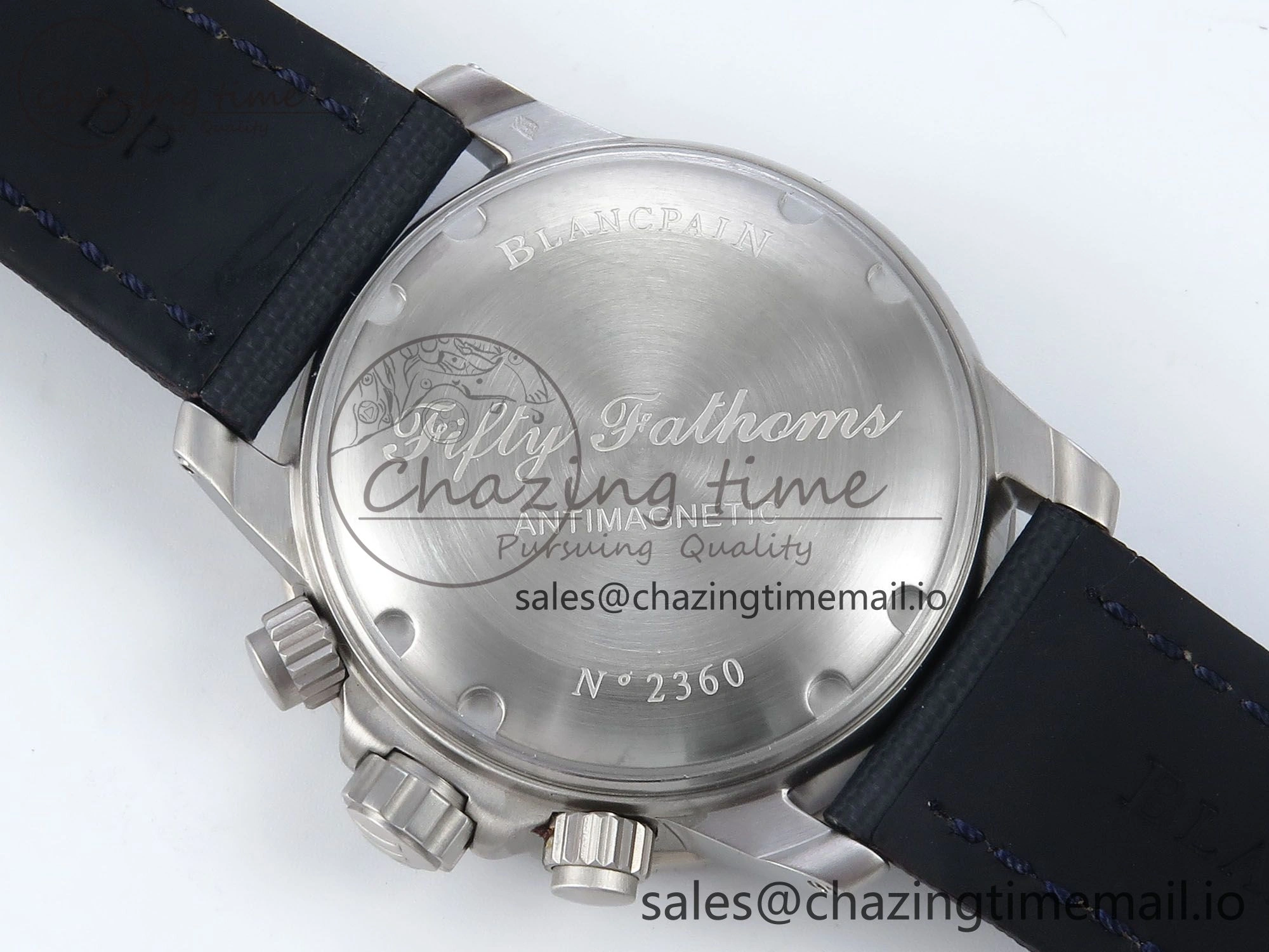 Fifty Fathoms Chrono SS OMF 1:1 Best Edition Blue Dial on Blue Sail-canvas Strap A7750