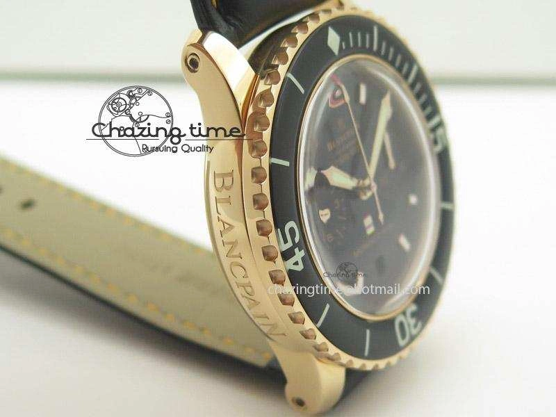 Fifty Fathoms Chronograph Monaco RG Black Dial On Black Leather Strap A7750