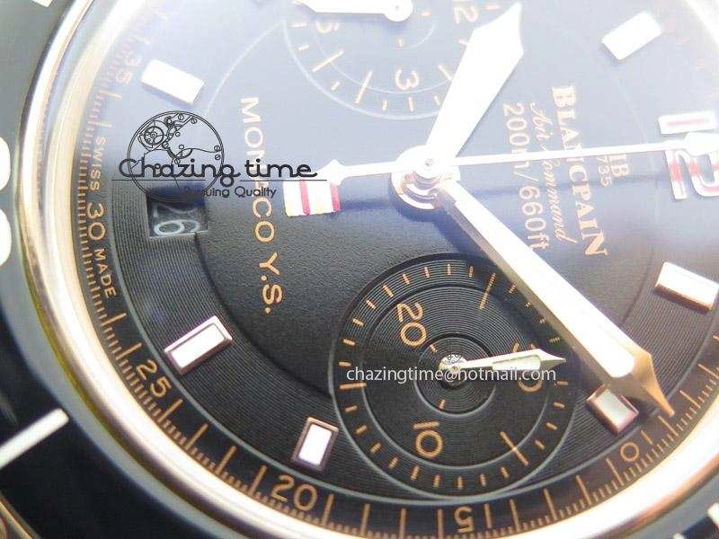 Fifty Fathoms Chronograph Monaco RG Black Dial On Black Leather Strap A7750
