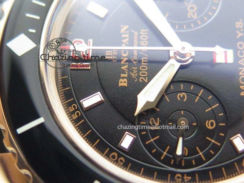 Fifty Fathoms Chronograph Monaco RG Black Dial On Black Leather Strap A7750