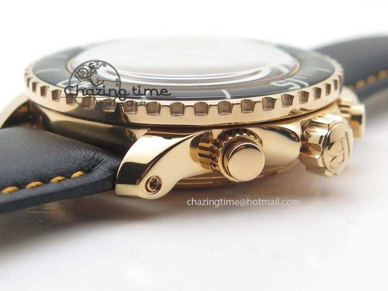 Fifty Fathoms Chronograph Monaco RG Black Dial On Black Leather Strap A7750