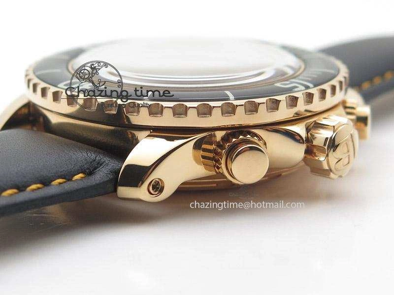 Fifty Fathoms Chronograph Monaco RG Black Dial On Black Leather Strap A7750