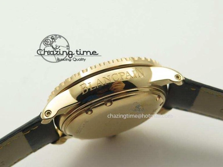 Fifty Fathoms Chronograph Monaco RG Black Dial On Black Leather Strap A7750
