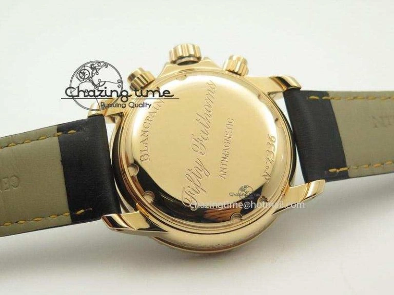 Fifty Fathoms Chronograph Monaco RG Black Dial On Black Leather Strap A7750