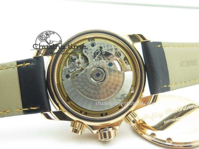 Fifty Fathoms Chronograph Monaco RG Black Dial On Black Leather Strap A7750
