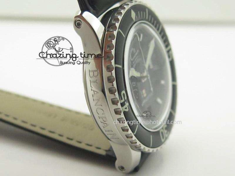 Fifty Fathoms Chronograph Monaco SS Black Dial On Black Leather Strap A7750