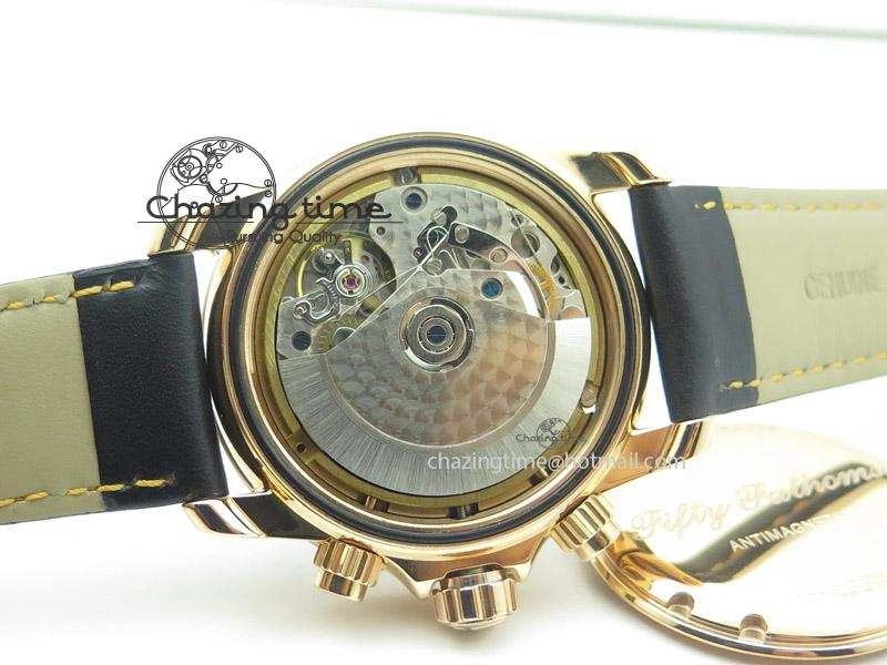 Fifty Fathoms Chronograph RG Black Dial On Black Leather Strap A7750