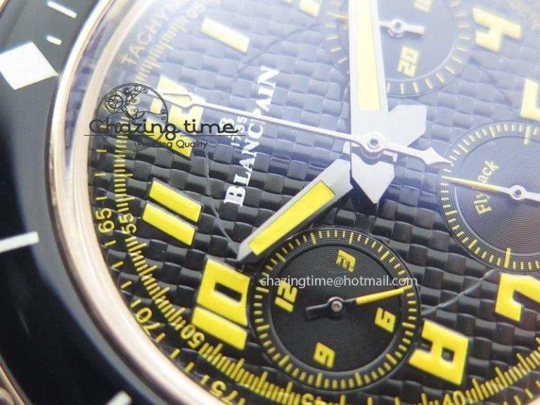 Fifty Fathoms Chronograph RG Black Dial On Black Leather Strap A7750