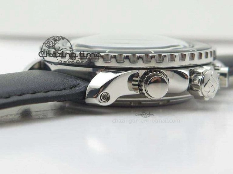 Fifty Fathoms Chronograph SS Black Number Markers Dial On Black Leather Strap A7750
