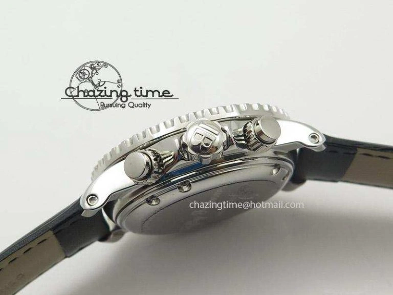 Fifty Fathoms Chronograph SS Black Number Markers Dial On Black Leather Strap A7750