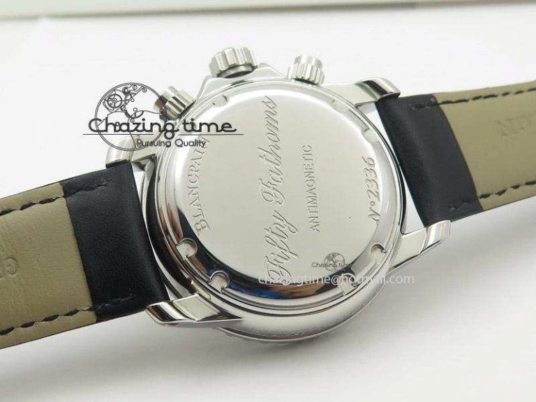Fifty Fathoms Chronograph SS Black Number Markers Dial On Black Leather Strap A7750