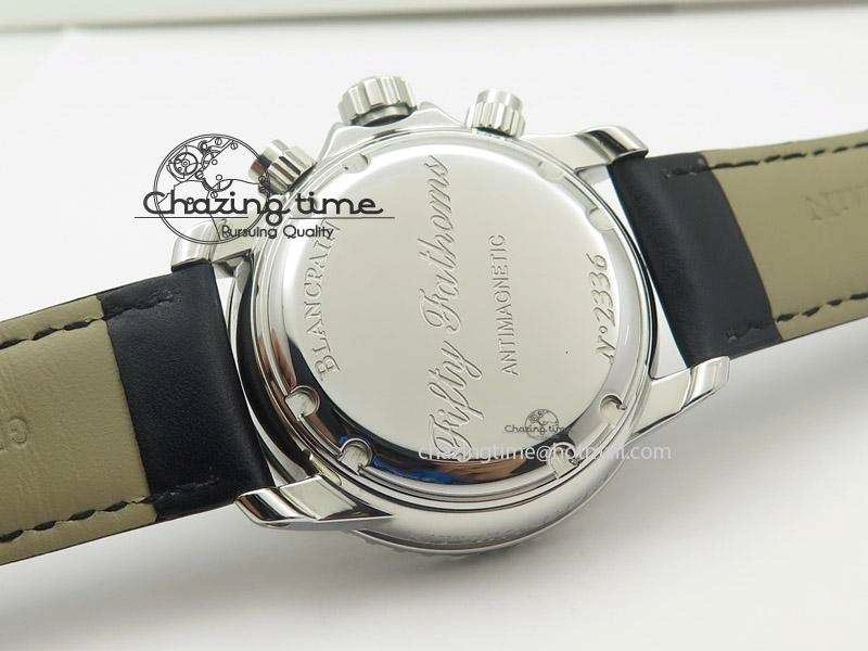 Fifty Fathoms Chronograph SS Black Number Markers Dial On Black Leather Strap A7750