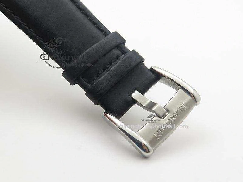 Fifty Fathoms Chronograph SS Black Number Markers Dial On Black Leather Strap A7750