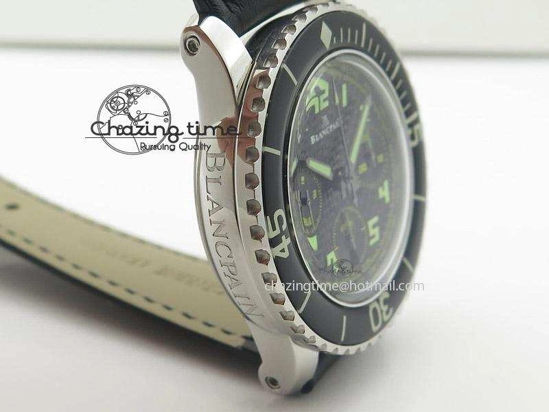 Fifty Fathoms Chronograph SS Black Number Markers Dial On Black Leather Strap A7750
