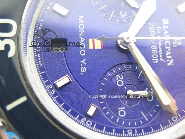 Fifty Fathoms Chronograph SS Blue Dial On Black Leather Strap A7750