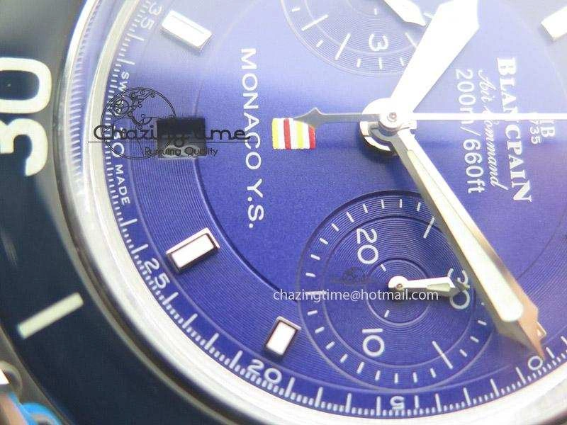 Fifty Fathoms Chronograph SS Blue Dial On Black Leather Strap A7750