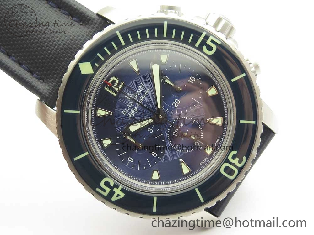 Fifty Fathoms Chronograph SS OMF 1:1 Best Edition Blue Dial on Blue Nylon Strap A7750