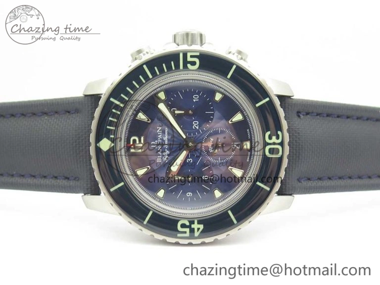 Fifty Fathoms Chronograph SS OMF 1:1 Best Edition Blue Dial on Blue Nylon Strap A7750
