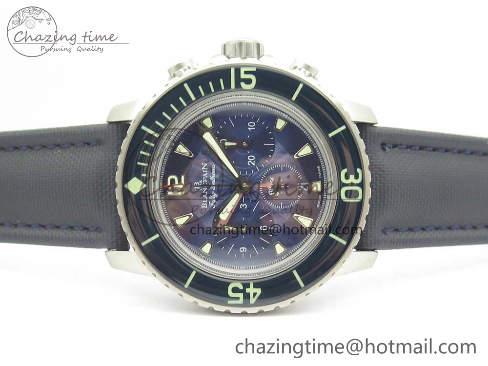 Fifty Fathoms Chronograph SS OMF 1:1 Best Edition Blue Dial on Blue Nylon Strap A7750