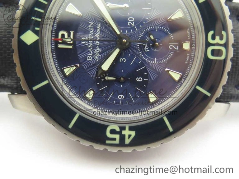 Fifty Fathoms Chronograph SS OMF 1:1 Best Edition Blue Dial on Blue Nylon Strap A7750