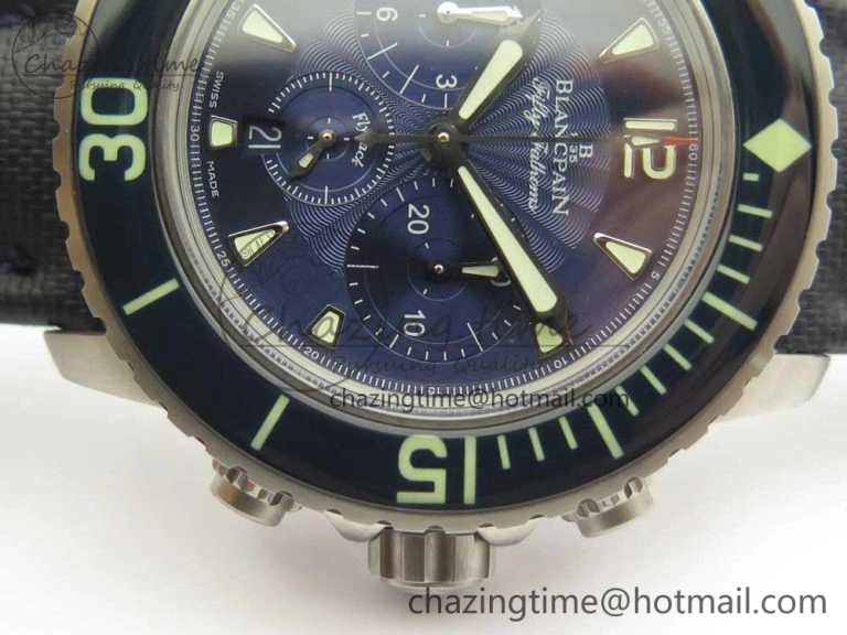 Fifty Fathoms Chronograph SS OMF 1:1 Best Edition Blue Dial on Blue Nylon Strap A7750